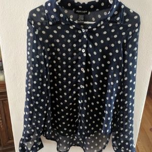Sheer Polka-dot Button up Blouse